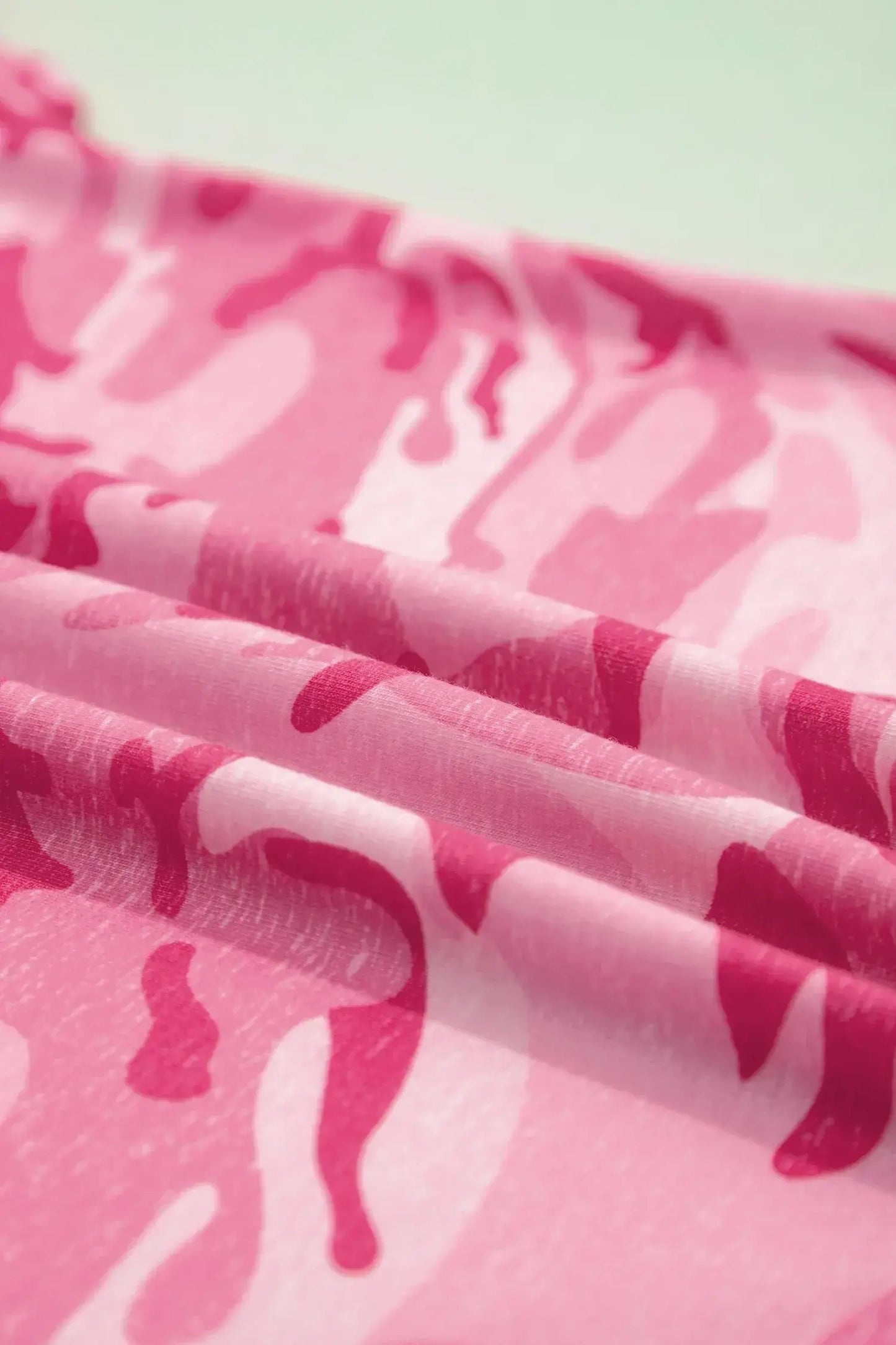 Pink Camouflage Print Crew Neck T Shirt
