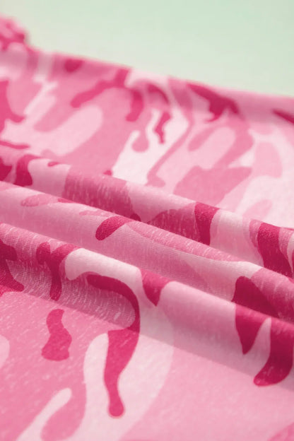 Pink Camouflage Print Crew Neck T Shirt