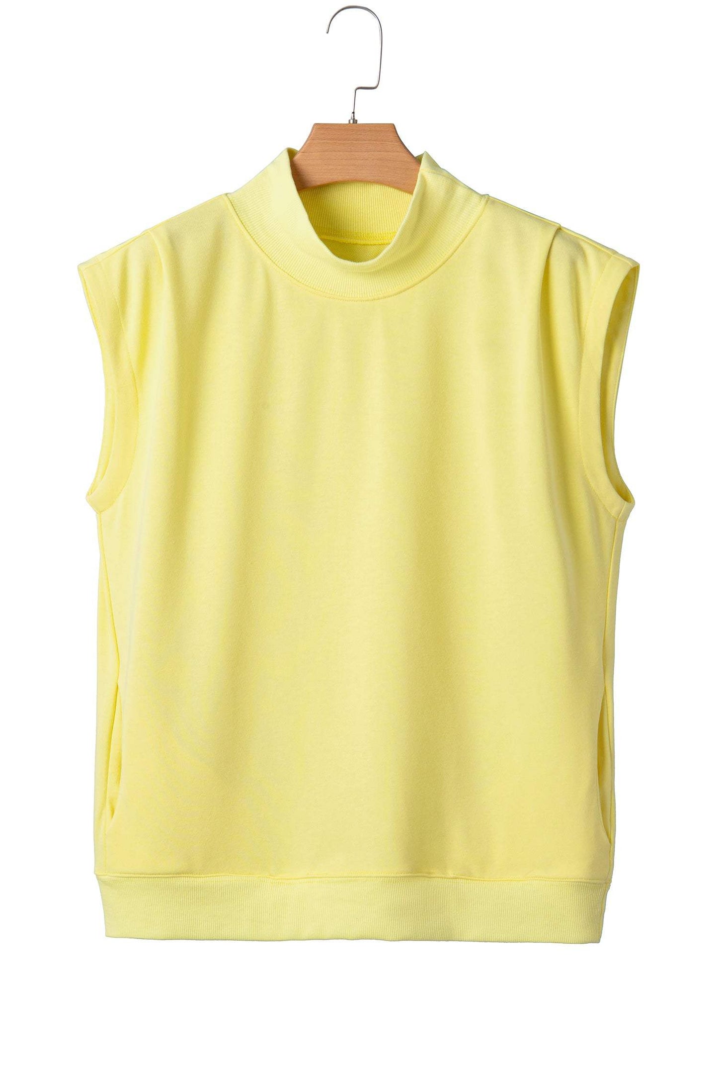 Sky Blue Solid Color High Neck Cap Sleeve Loose Top