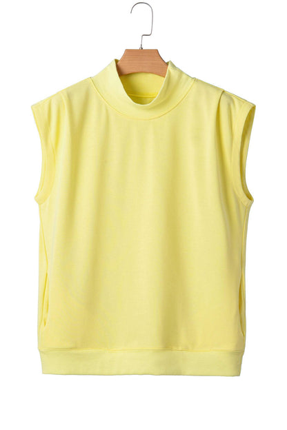 Sky Blue Solid Color High Neck Cap Sleeve Loose Top