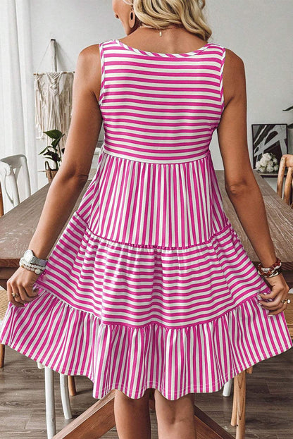 Black Stripe U Neck Sleeveless Loose Fit Mini Dress