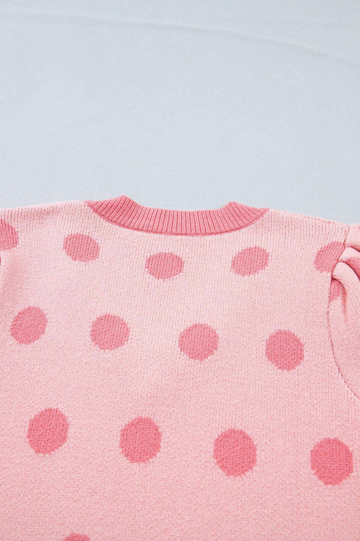 Pink Polka Dot Puff Short Sleeve Sweater Top - Sweet Fashion Wholesale