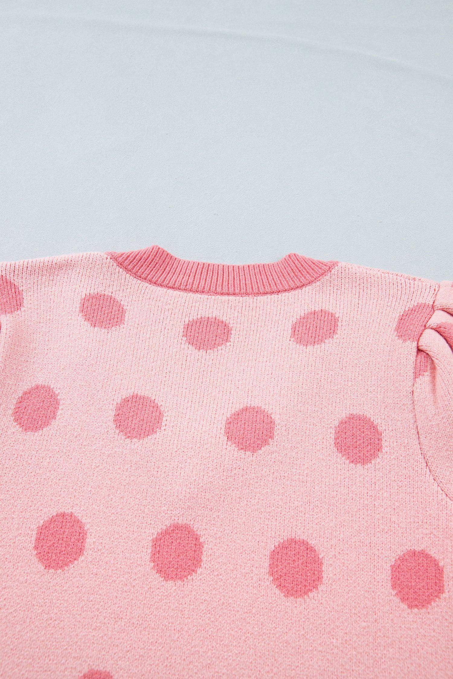 Pink Polka Dot Puff Short Sleeve Sweater Top - Sweet Fashion Wholesale
