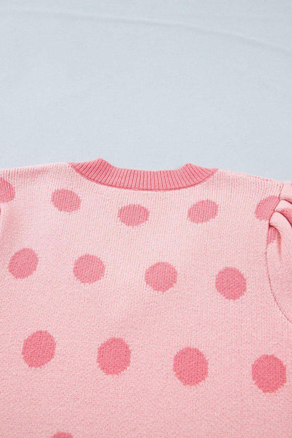 Pink Polka Dot Puff Short Sleeve Sweater Top - Sweet Fashion Wholesale