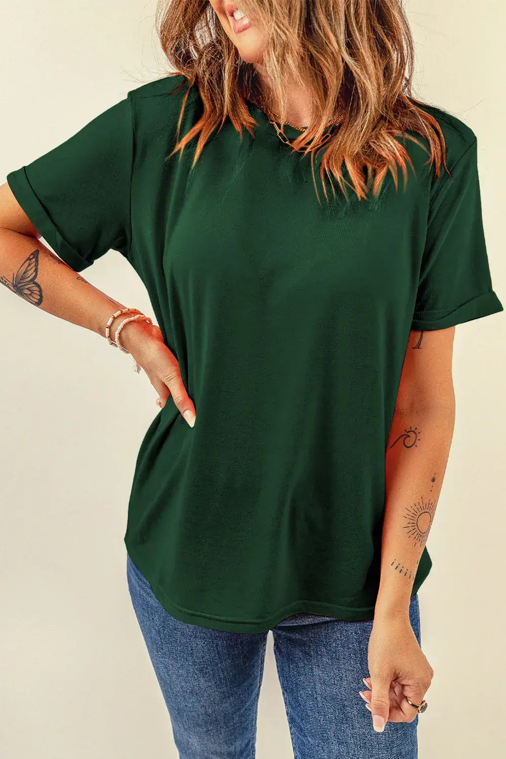 Mint Green Casual Plain Crew Neck Tee - Sweet Fashion Wholesale