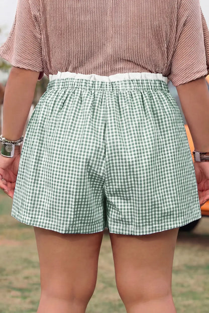 Red Contrast Trim Plaid Print Plus Size Shorts - Sweet Fashion Wholesale