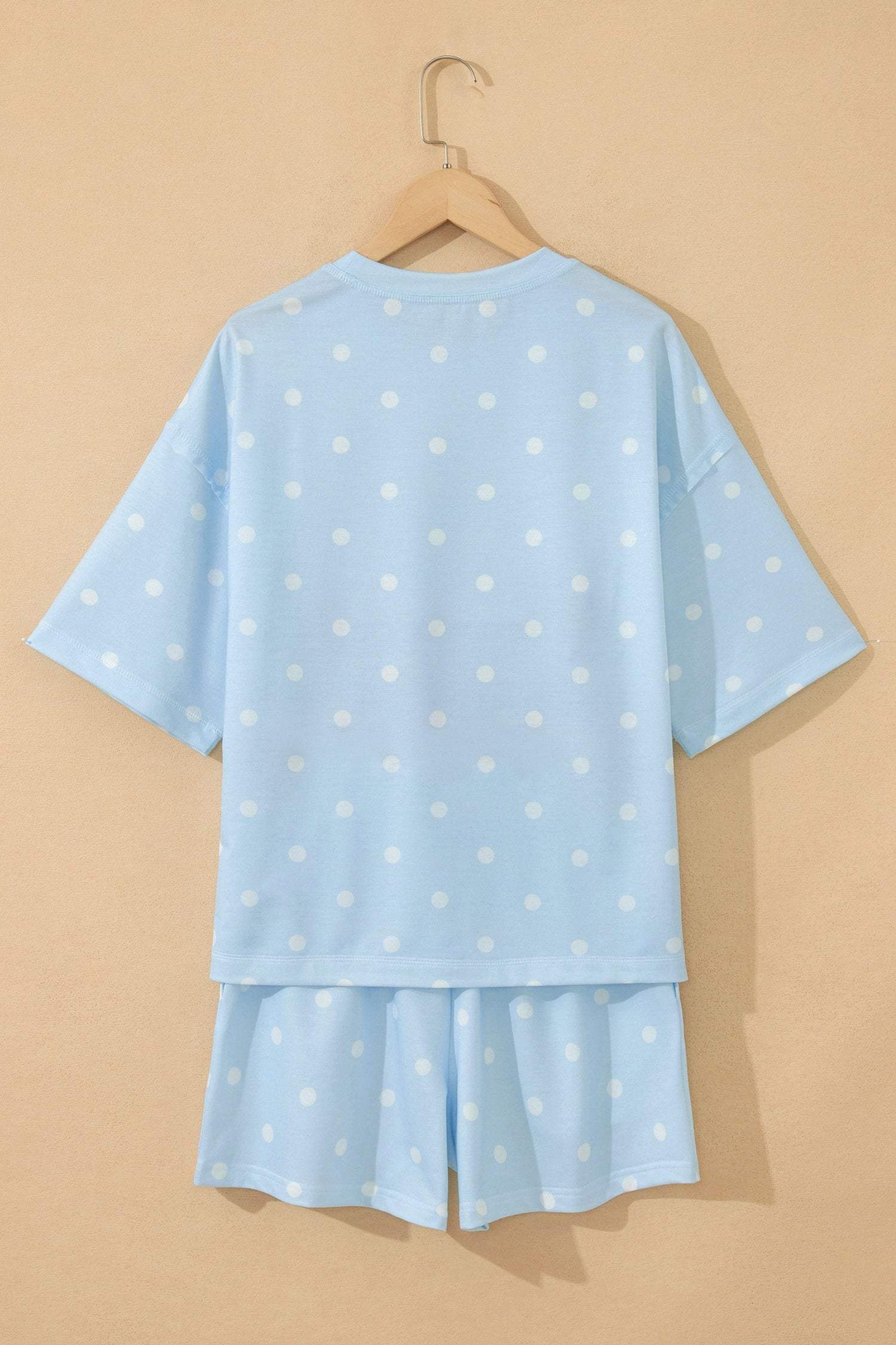 Yellow Exposed Seam Detail Polka Dot Loose Tee Drawstring Shorts Set