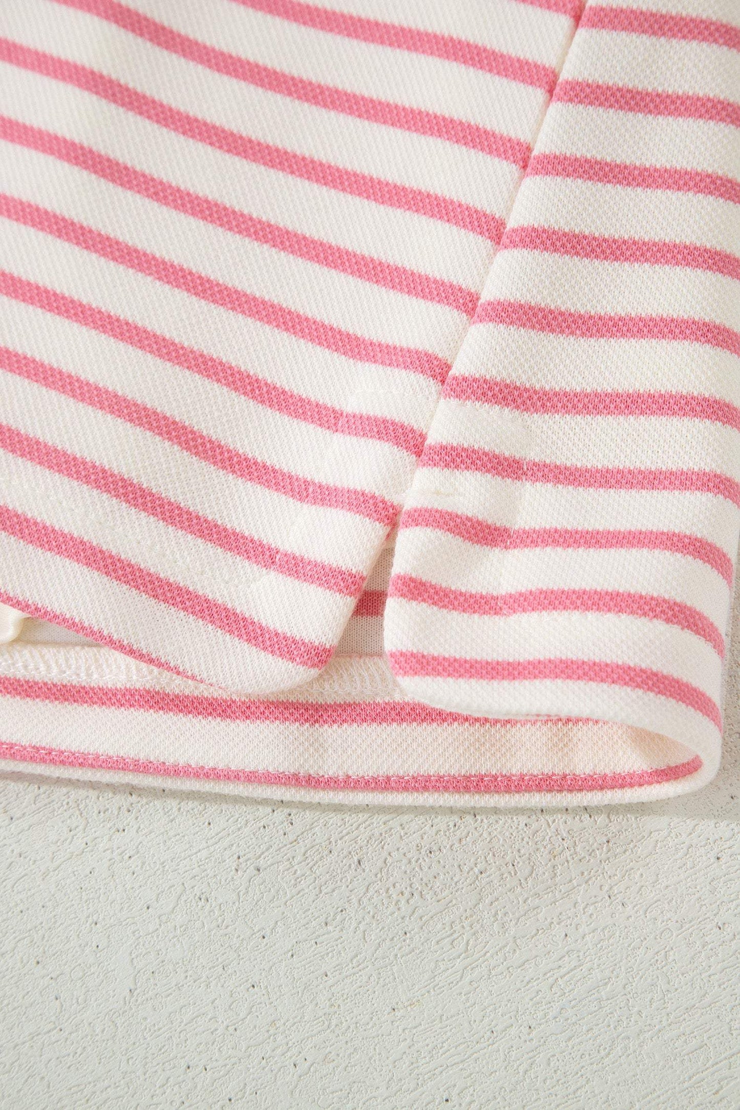 Pink Stripe Color Block Patchwork Polo Tee Drawstring Elastic Waist 2pcs Skort Set