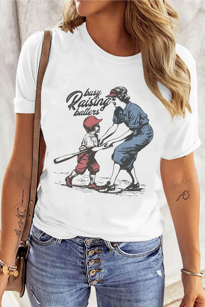 White Busy Raising Ballers Cool Mom Tee - Sweet Fashion Wholesale