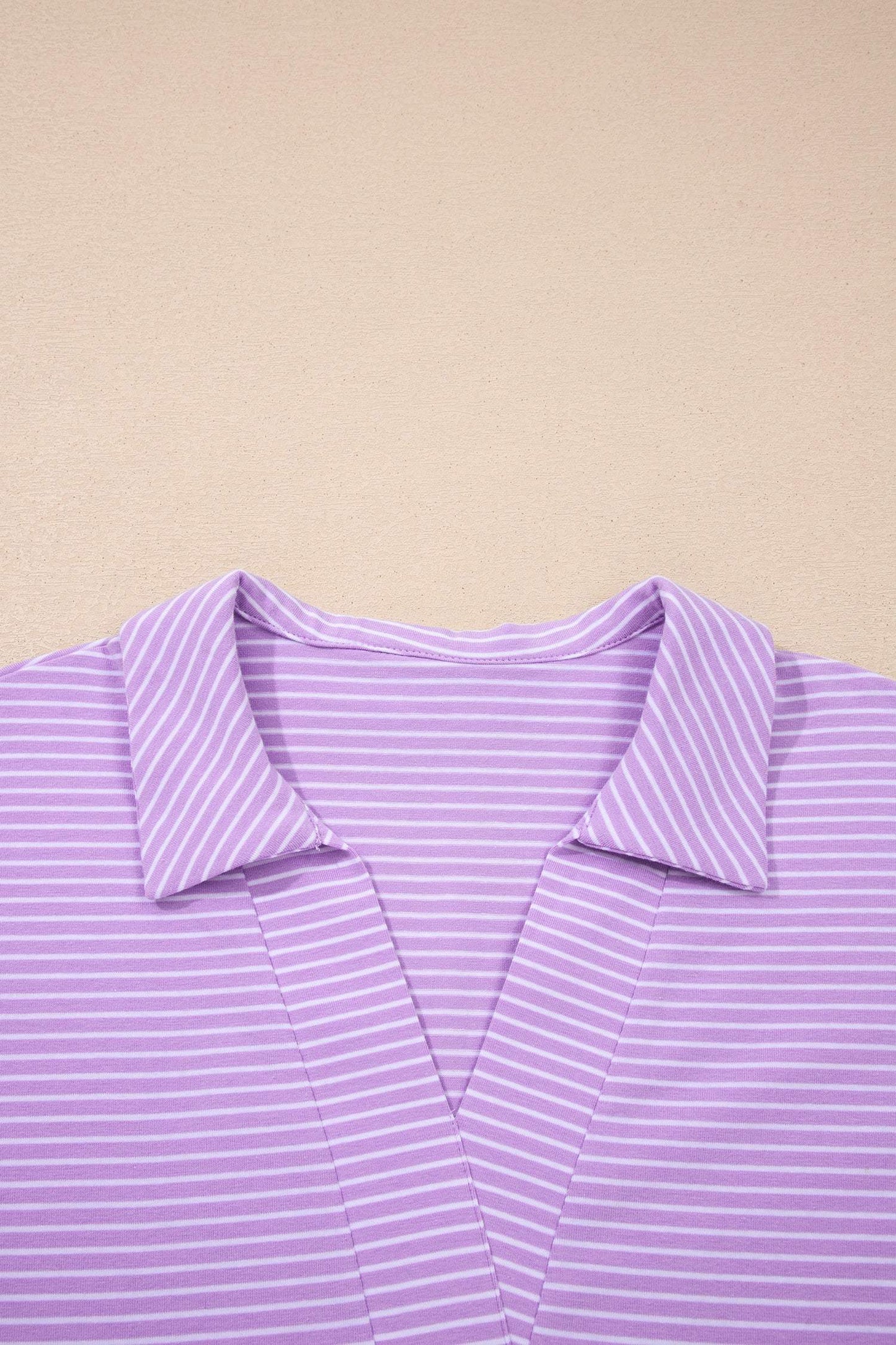 Khaki Stripe Dolman Sleeve Polo Shirt and Drawstring Shorts Set