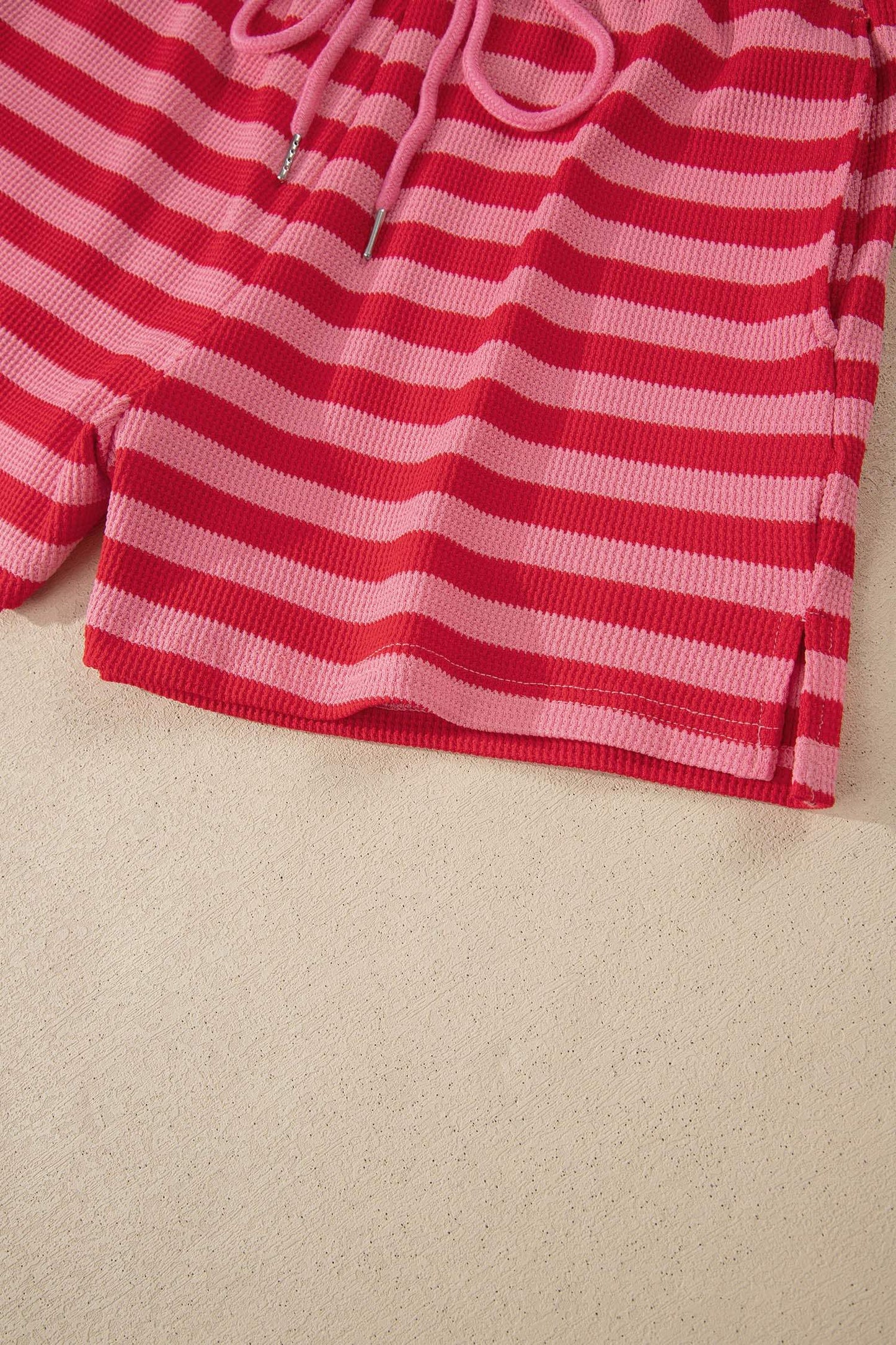 Red Stripe Puff Short Sleeve T Shirt Matching Shorts Set