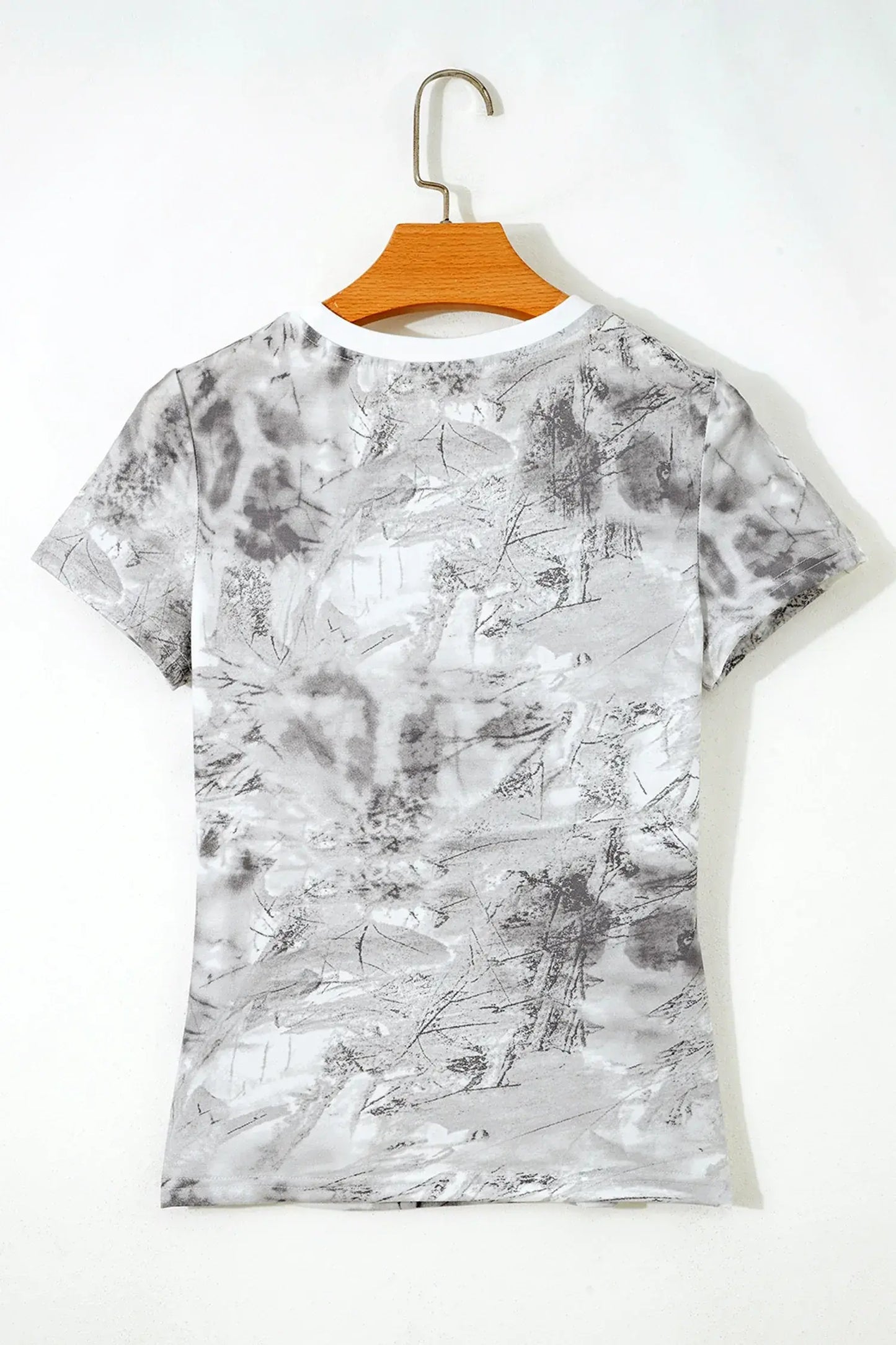Gray Abstract Woodland Print Slim Fitted T Shirt - Sweet Fashion Wholesale
