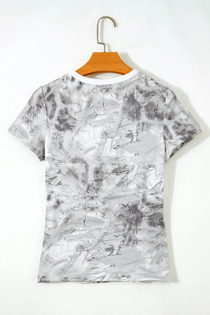 Gray Abstract Woodland Print Slim Fitted T Shirt - Sweet Fashion Wholesale