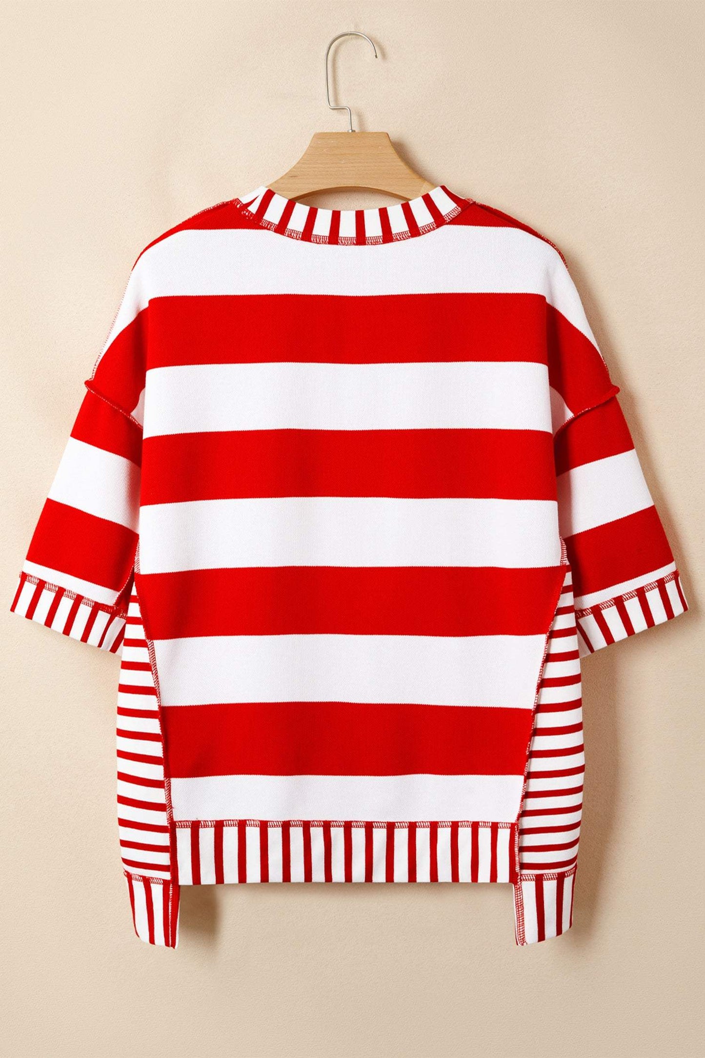 Red Stripe Sequin Bow Patriotic Half Sleeve Top