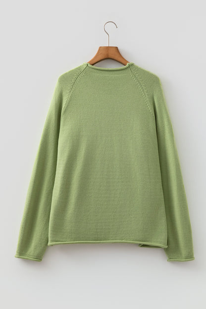Meadow Mist Green Unique Fish Knit Oversized Round Neck Sweater