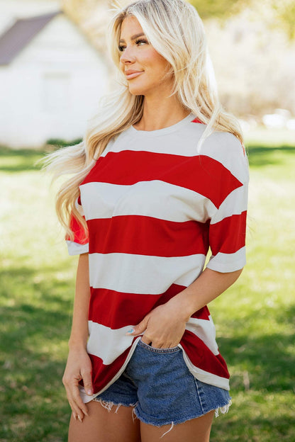 Bright Pink Striped Color Block Oversize Tunic Tee