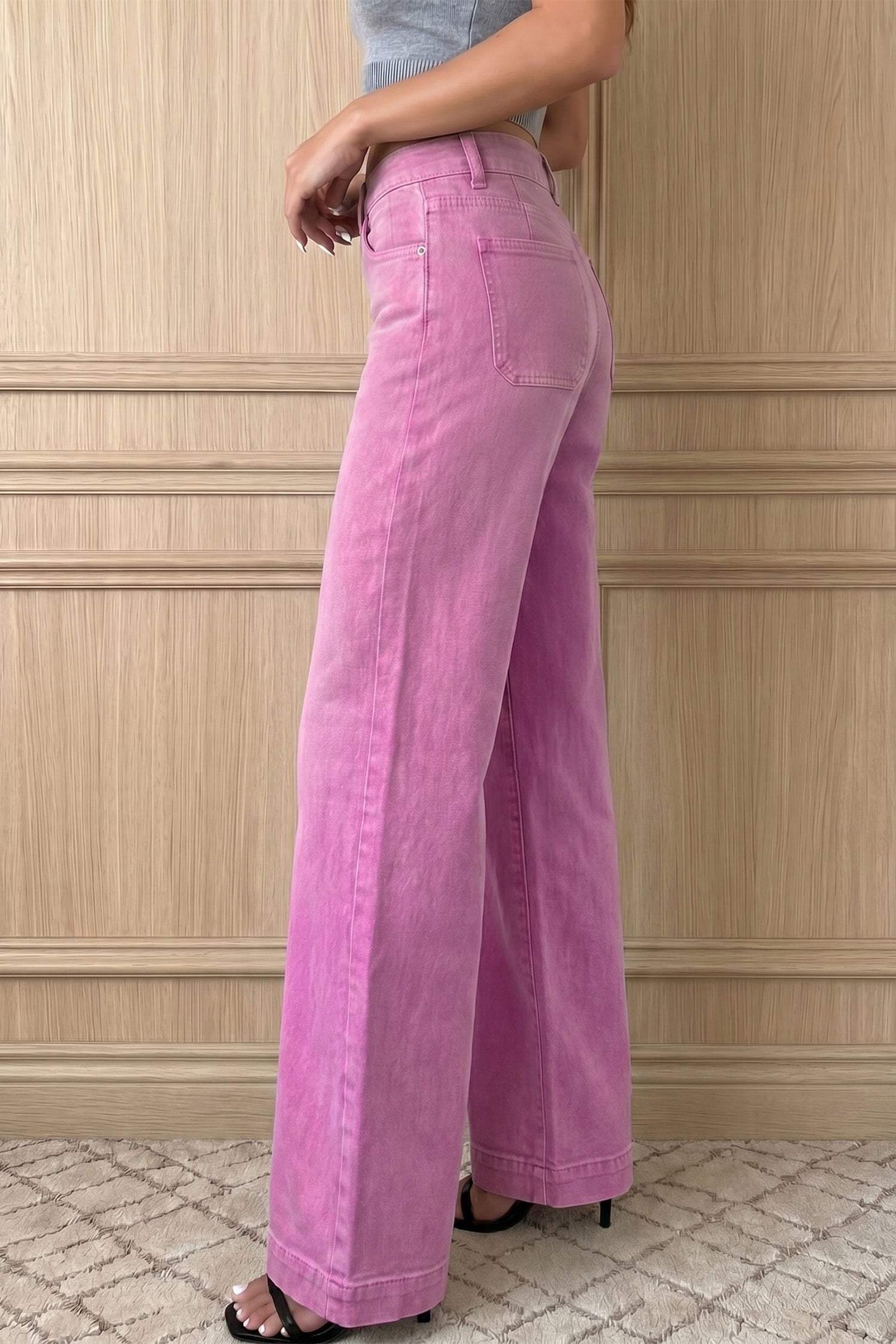 Mist Green 2-Button High Waist Wide Leg Jeans