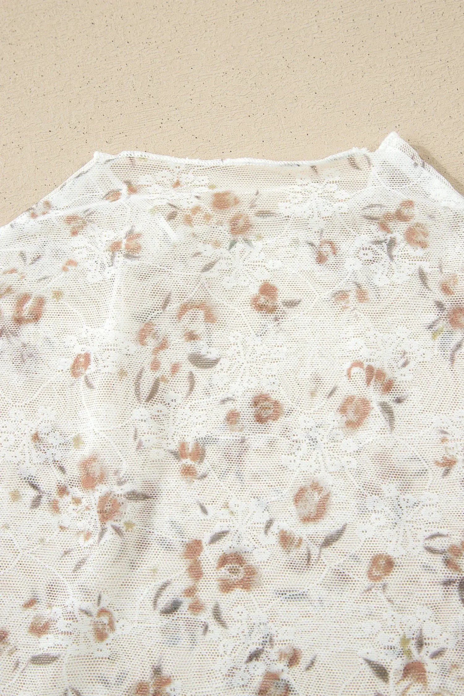 White Mock Neck Short Sleeve Floral Mesh Top - Sweet Fashion Wholesale