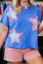 White Patriot Star Patched Notched Neck Mineral Washed Tee