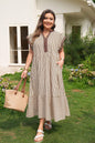 Black Stripe Plus Size Slit V Neck Tiered Flutter Sleeve Maxi Dress