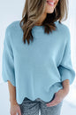 Myosotis Scalloped Hem 3/4 Sleeve Sweater Top - Sweet Fashion Wholesale