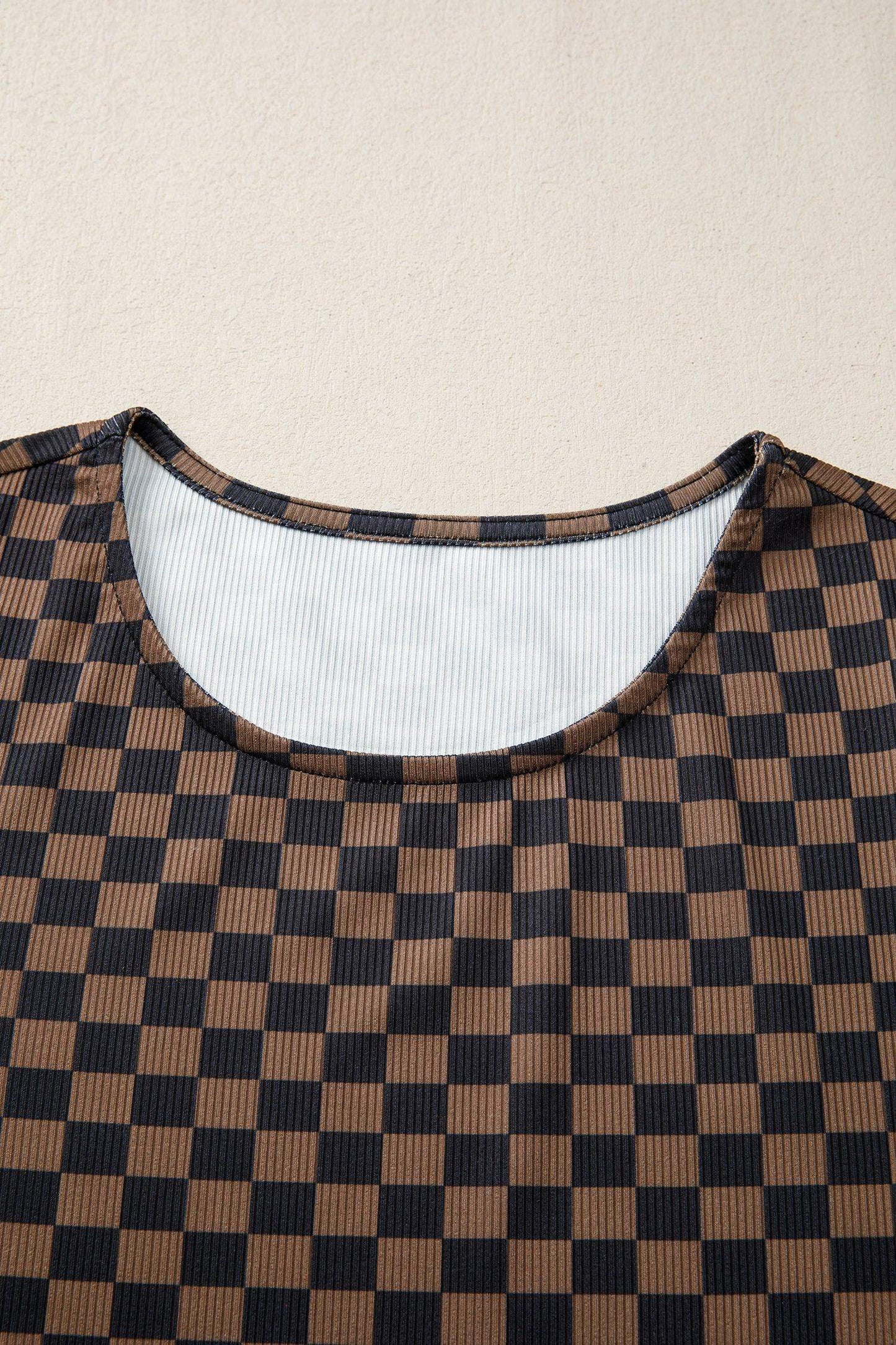 Black Checkerboard Round Neck Summer T Shirt - Sweet Fashion Wholesale
