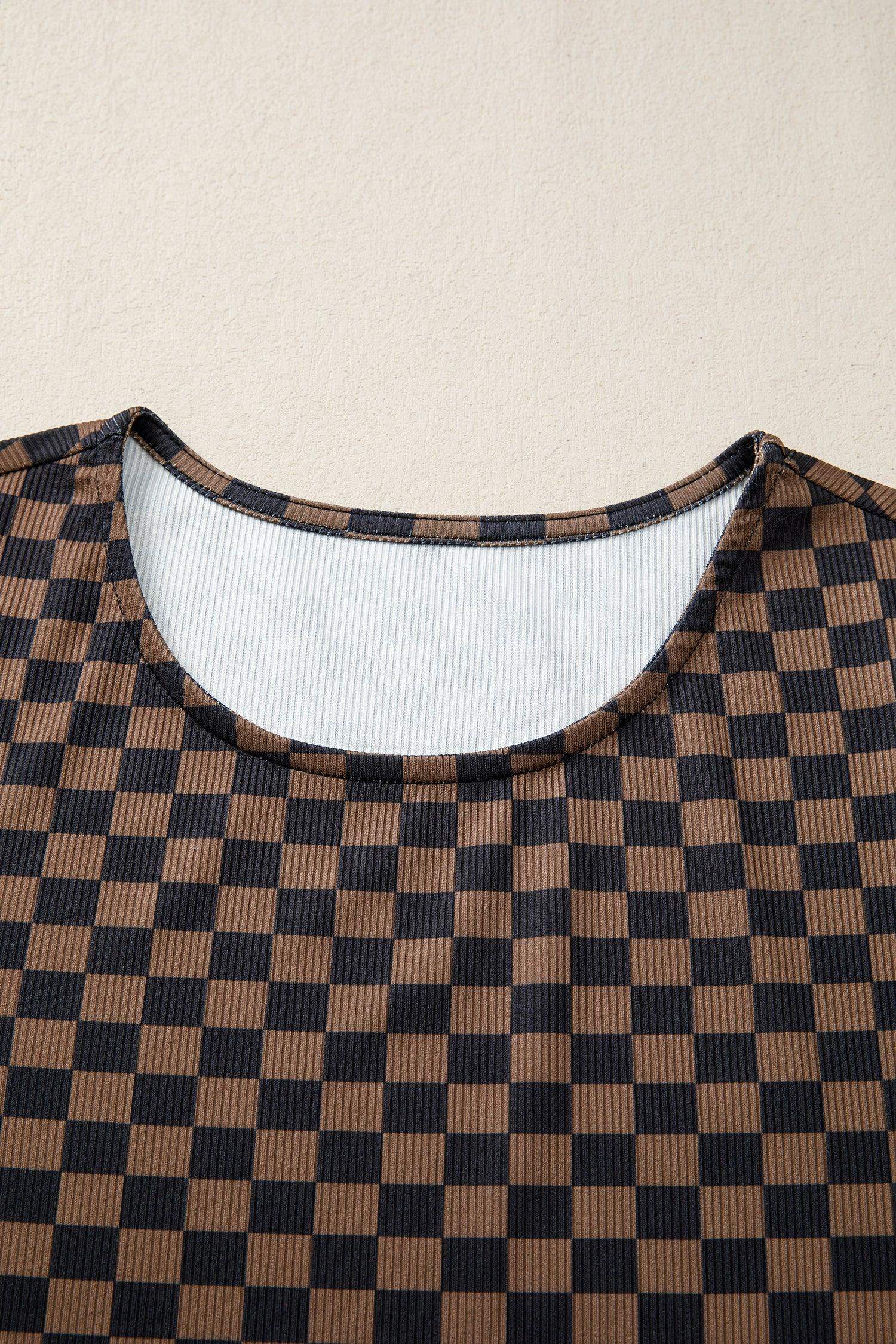 Black Checkerboard Round Neck Summer T Shirt - Sweet Fashion Wholesale