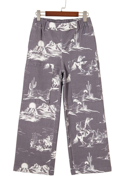 Gray Wild West Riding Vintage Printed Shift Jeans