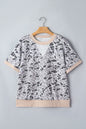 Gray Camouflage Print Twisted Ribbed Patchwork Casual T Shirt - Sweet Fashion Wholesale