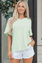 Strawberry Pink Waffle V Neck Short Sleeve Knit Top - Sweet Fashion Wholesale