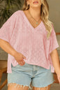 Black Pointelle Rhombus Knit Plus Size V Neck Loose Top - Sweet Fashion Wholesale