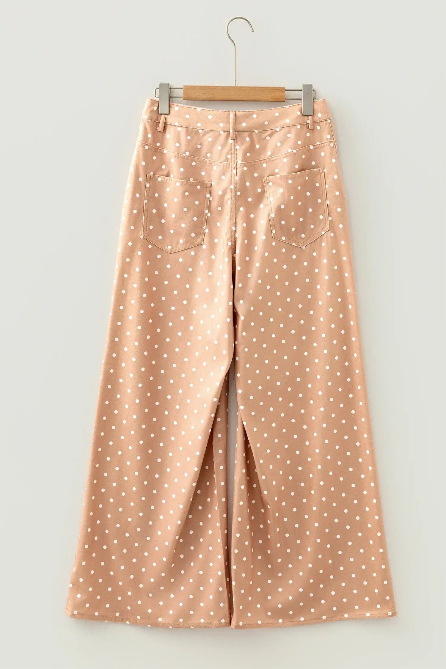 Khaki Polka Dot Print Drawstring Wide Leg Pants - Sweet Fashion Wholesale