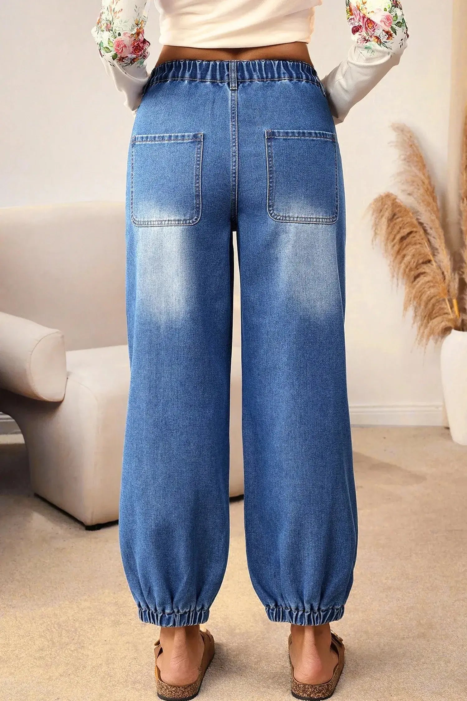Blue 4 Buttons Front Tapered Casual Loose Fit Jeans - Sweet Fashion Wholesale