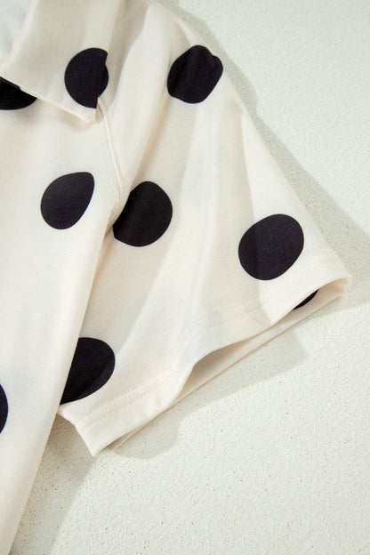 Green Polka Dot Print V Neck Tee Short Set