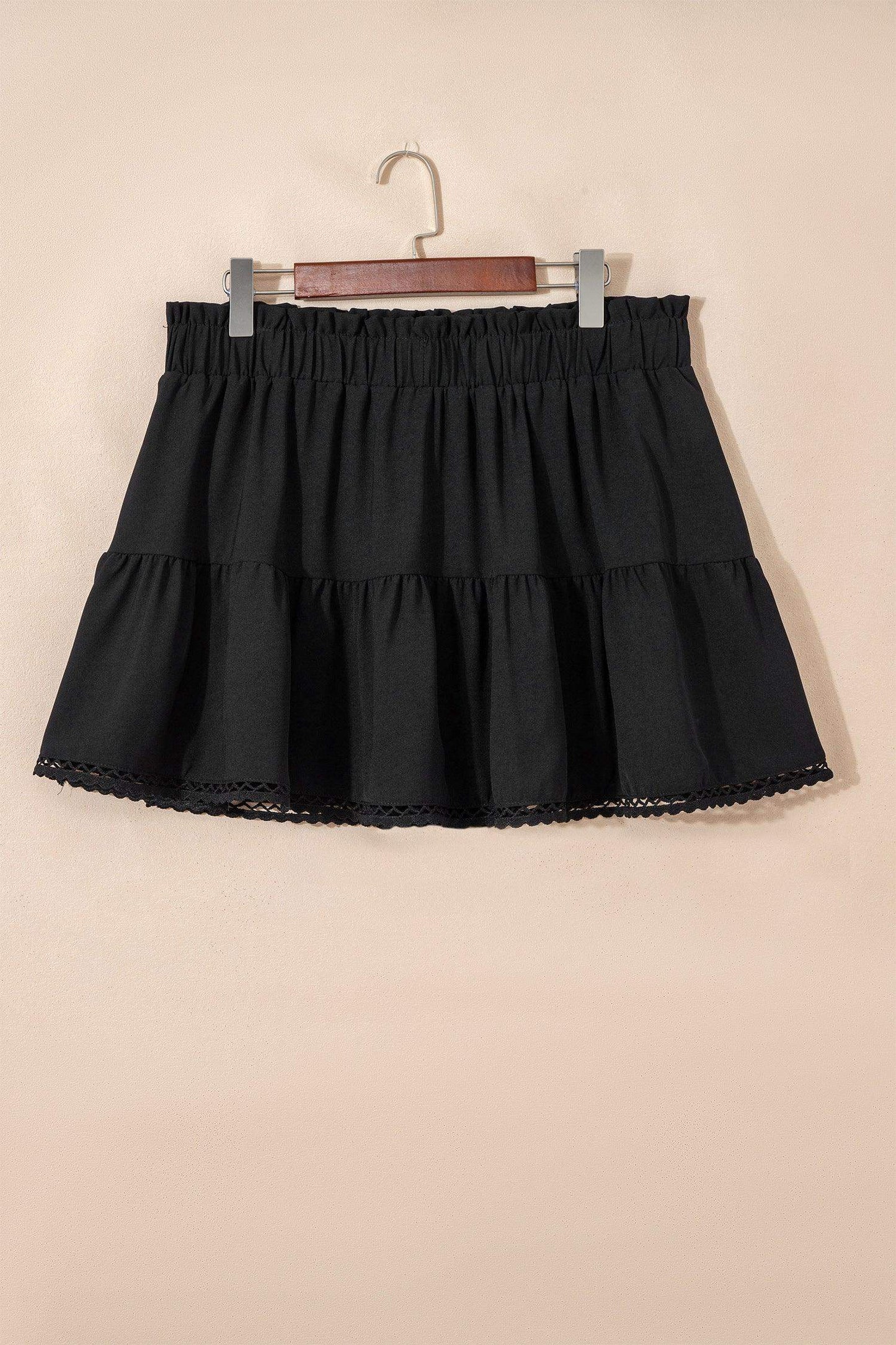 Navy Blue Plus Size Frilled Elastic Waist Lace Trim Boho Ruffled Shorts - Sweet Fashion Wholesale