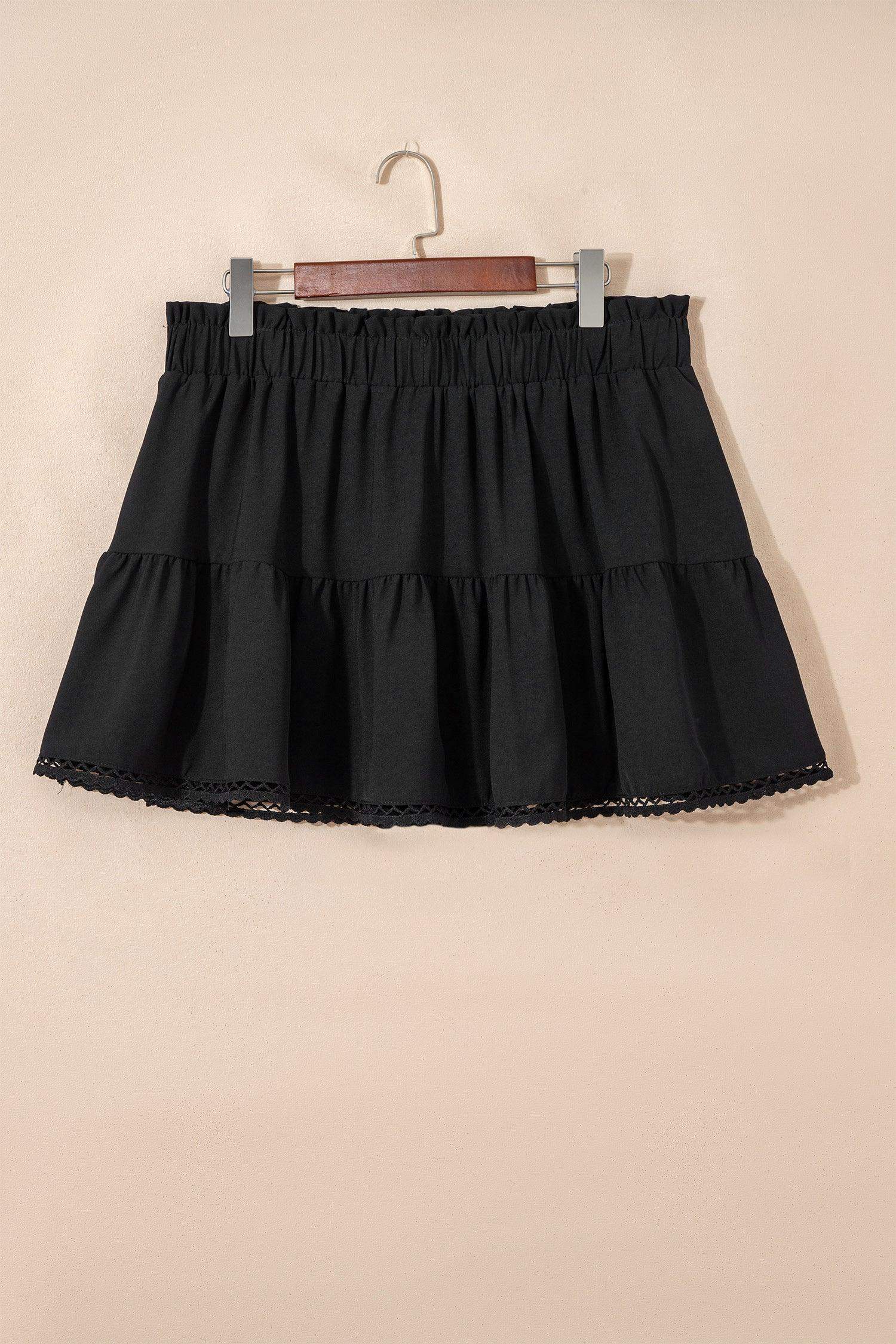 Navy Blue Plus Size Frilled Elastic Waist Lace Trim Boho Ruffled Shorts - Sweet Fashion Wholesale