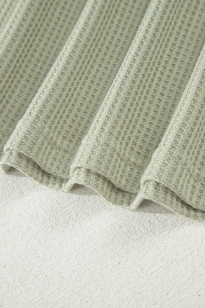 Carbon Grey Waffle Knit Seam Detail Color Block Patchwork Short Sleeve Top