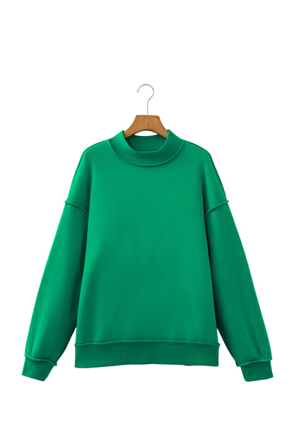 Bright Green Oversize Drop Shoulder Reversible Mock Neck Sweatshirt
