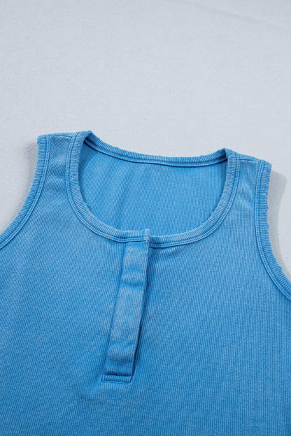 Bright Pink Vintage Distressed Ribbed Mineral Wash Tank Top
