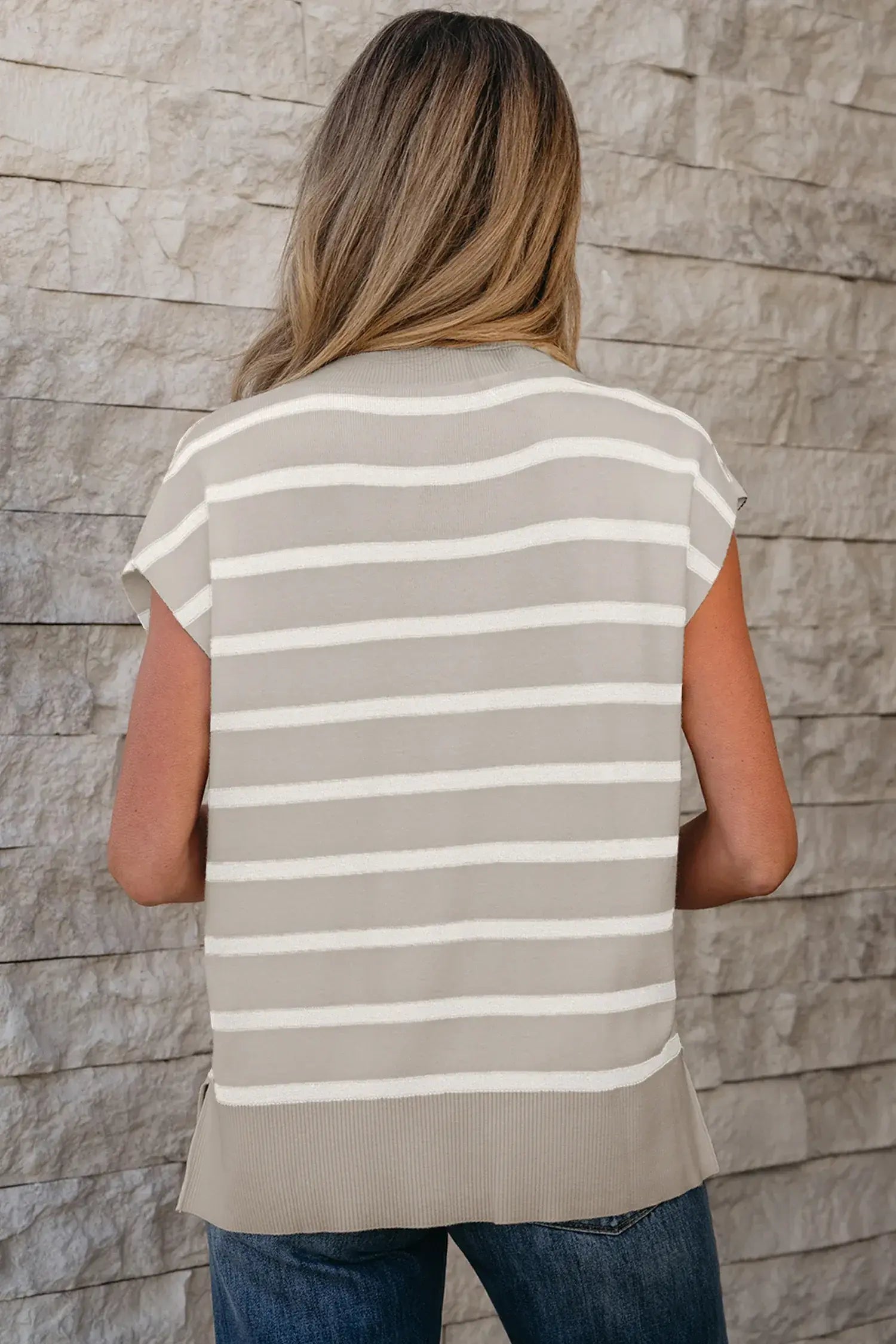 White Side Slits Crewneck Short Sleeve Sweater Tee - Sweet Fashion Wholesale