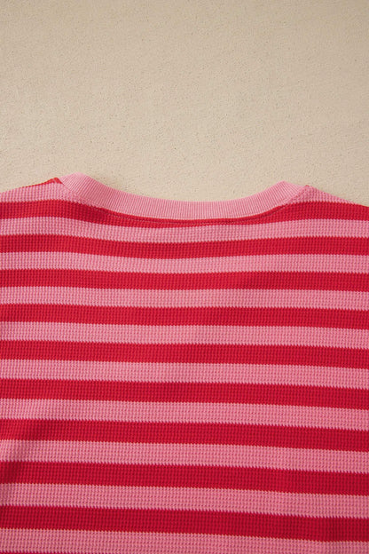 Red Stripe Puff Short Sleeve T Shirt Matching Shorts Set