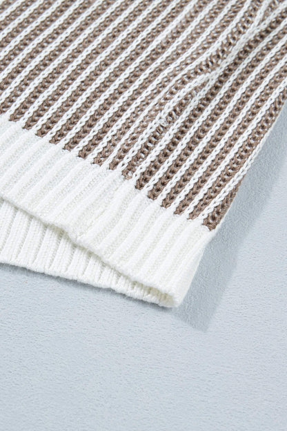 Pale Khaki Contrast Trim Ribbed Knit Sweater Tank Top