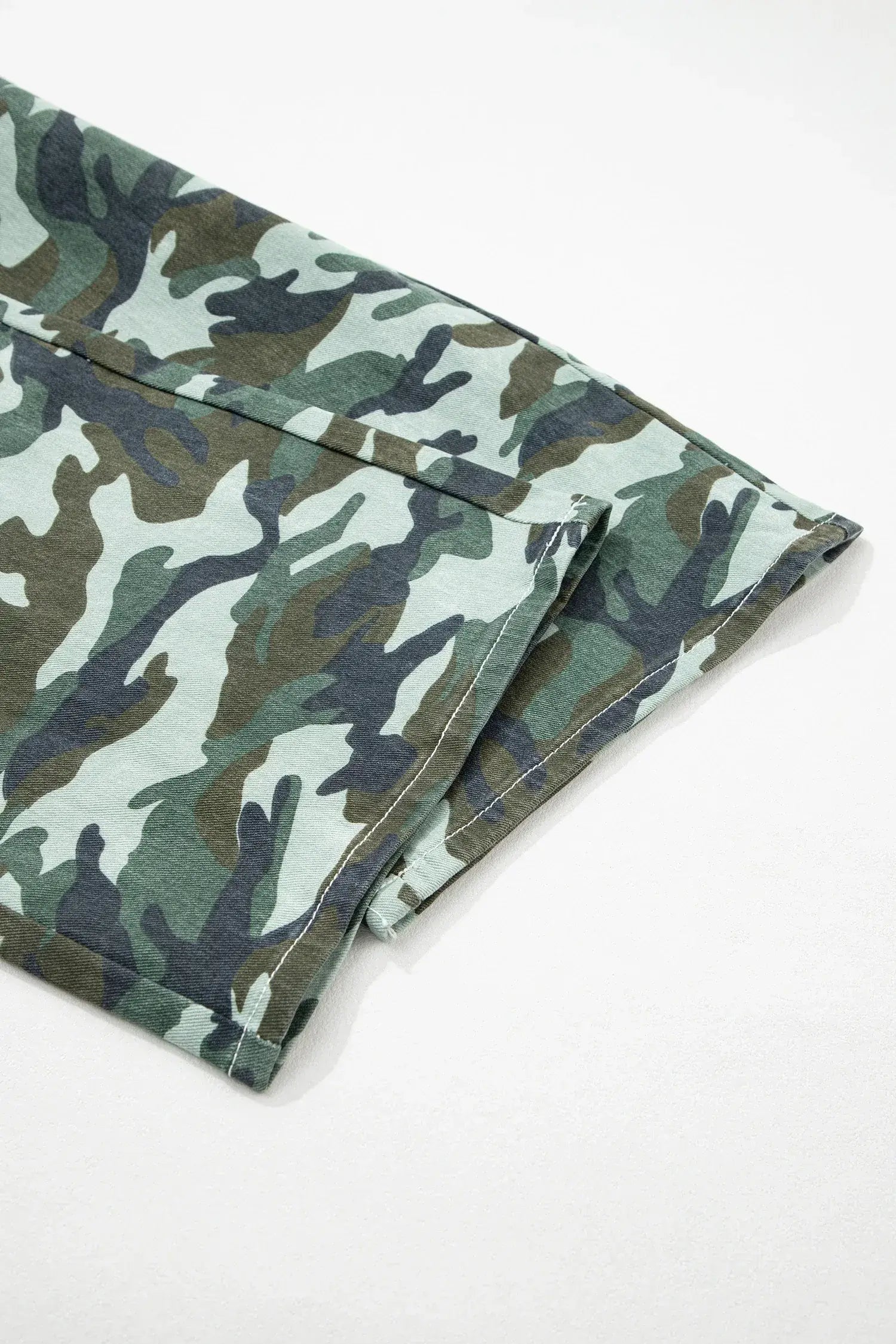Green Camouflage Print Wide Leg Drawstring Denim Pants - Sweet Fashion Wholesale