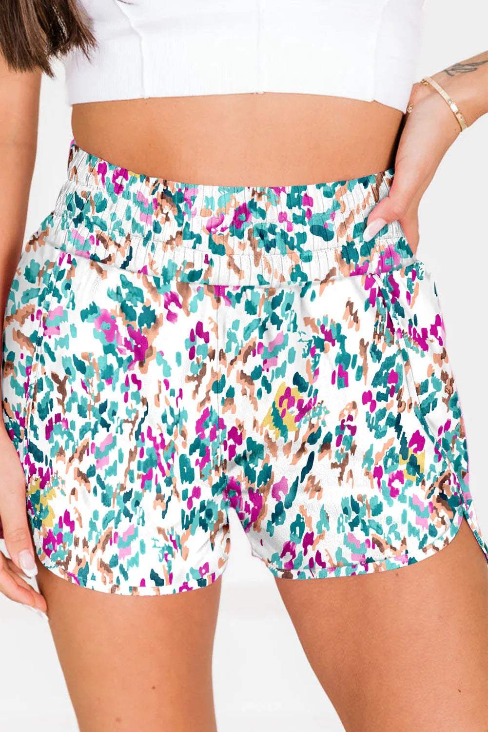 Blue Leopard High Waisted Athletic Shorts - Sweet Fashion Wholesale