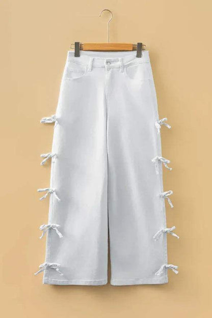 Beau Blue Bow Knot Side Detail Straight Leg Loose Jeans