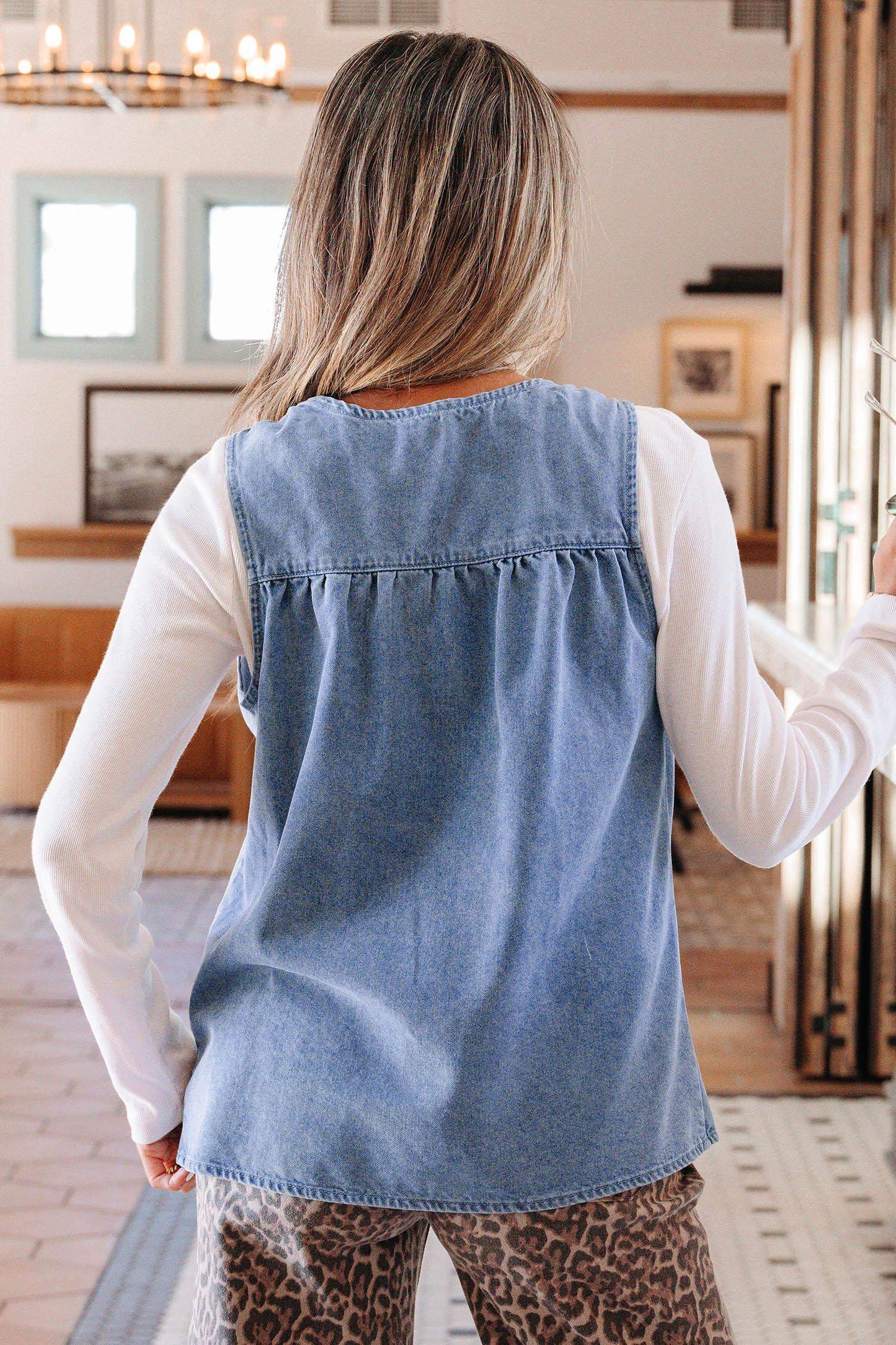 Myosotis Denim Pleated Patchwork Sleeveless Top - Sweet Fashion Wholesale
