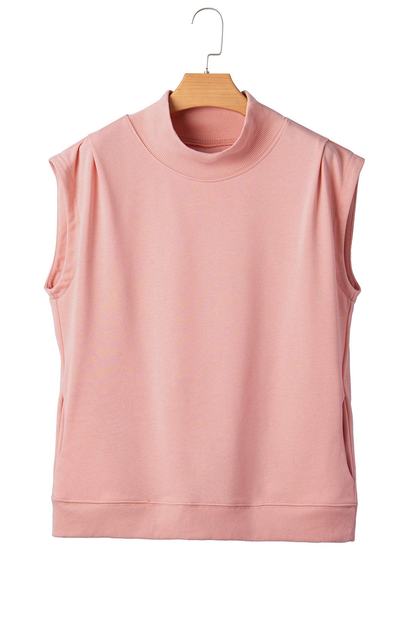 Sky Blue Solid Color High Neck Cap Sleeve Loose Top