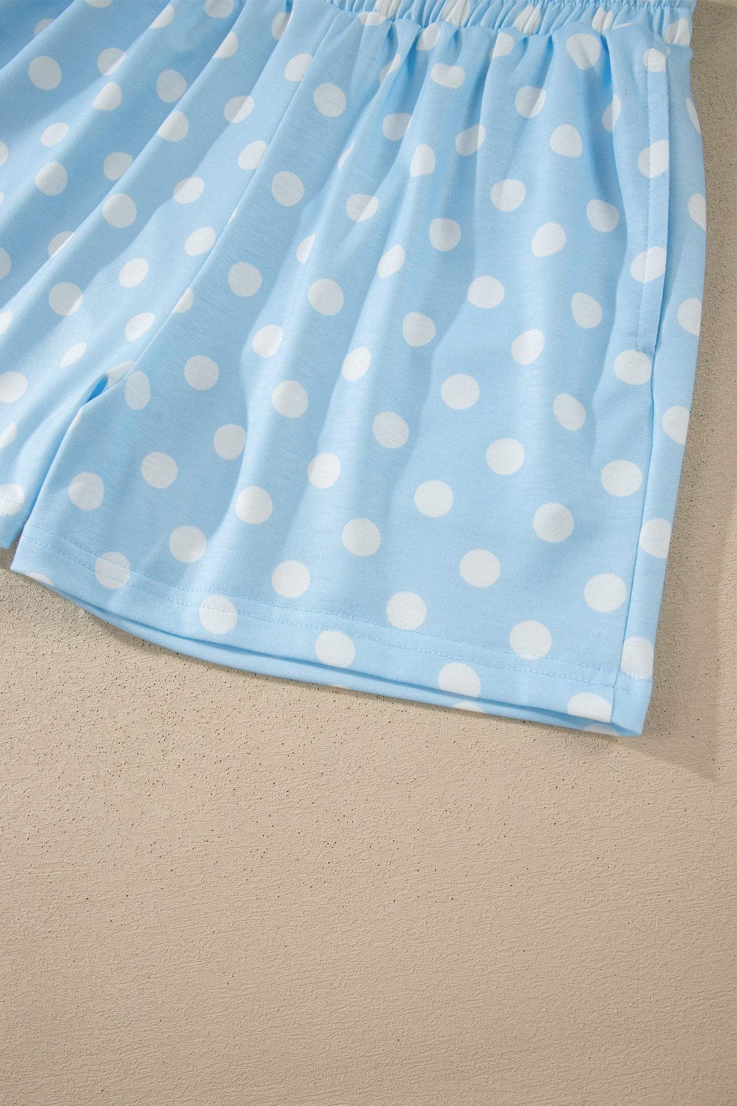 Green Polka Dot Print Color Block Trim Mock Neck Short Set