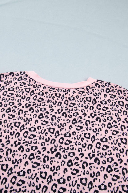 Pink Leopard Striped Contrast Patchwork Plus Size Tee