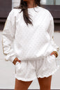 White Polka Dot Print Side Stripe Detail Casual Sweatshirt 2pcs Short Set